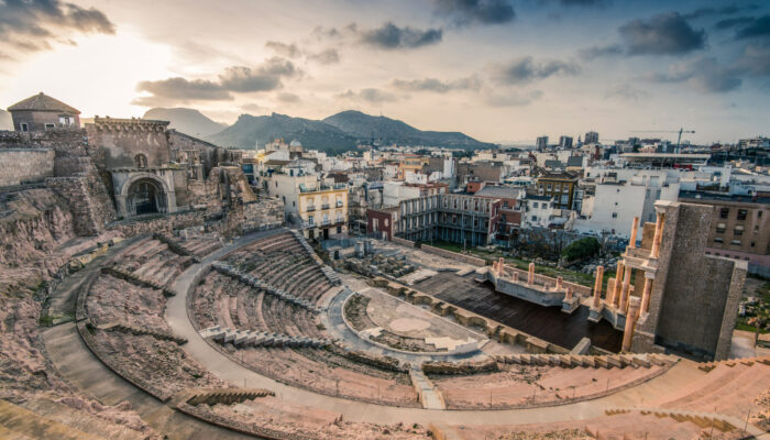 Roman,Amphitheater,In,Cartagena,,Spain,At,Sunset.
